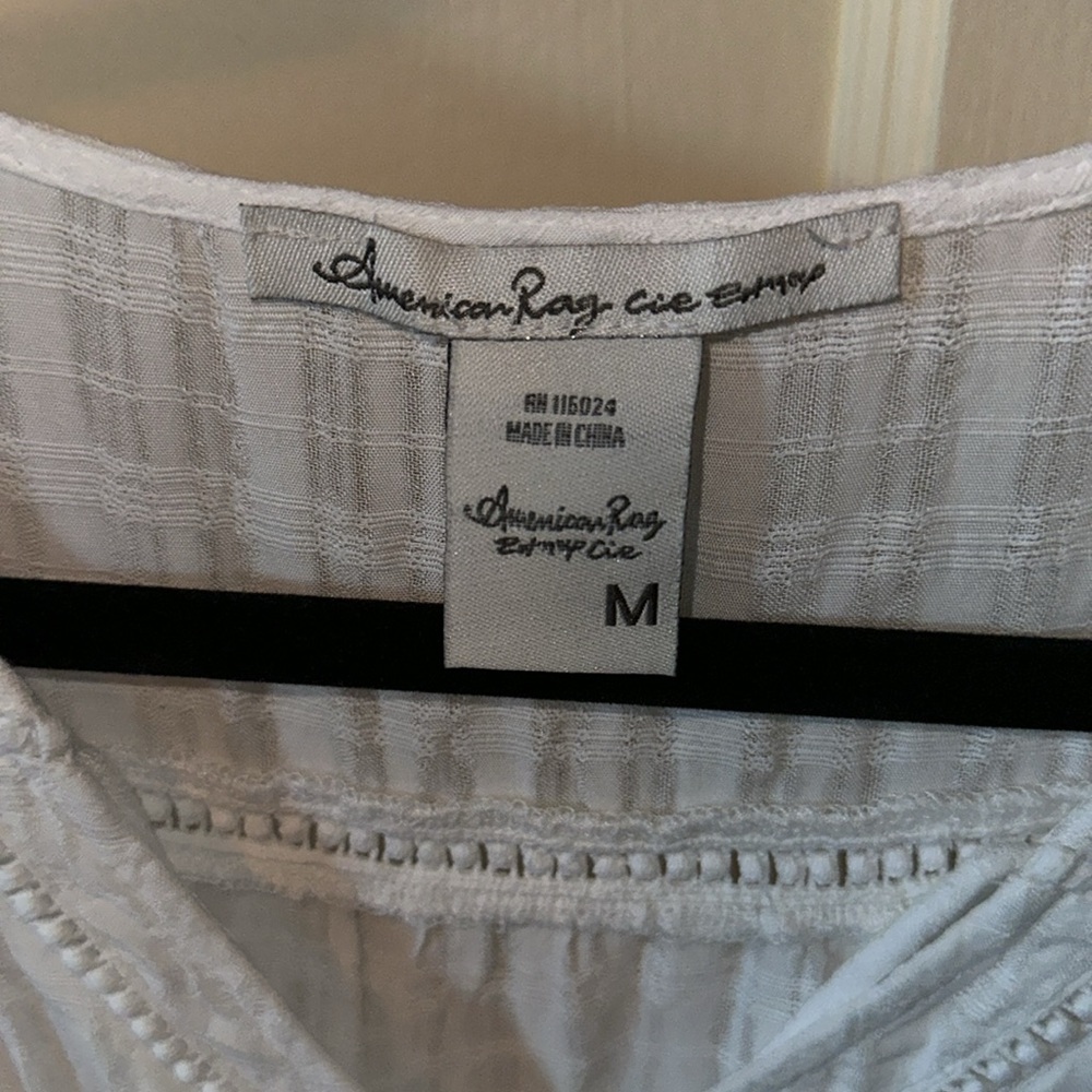 White Elastic Waist Button Down Blouse - Picture 2 of 3